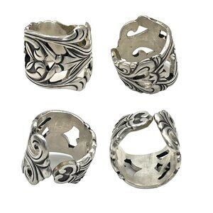 Spoon Ring Unisex size 8 Stainless Steel Floral Scroll Intricate Unique Artisan